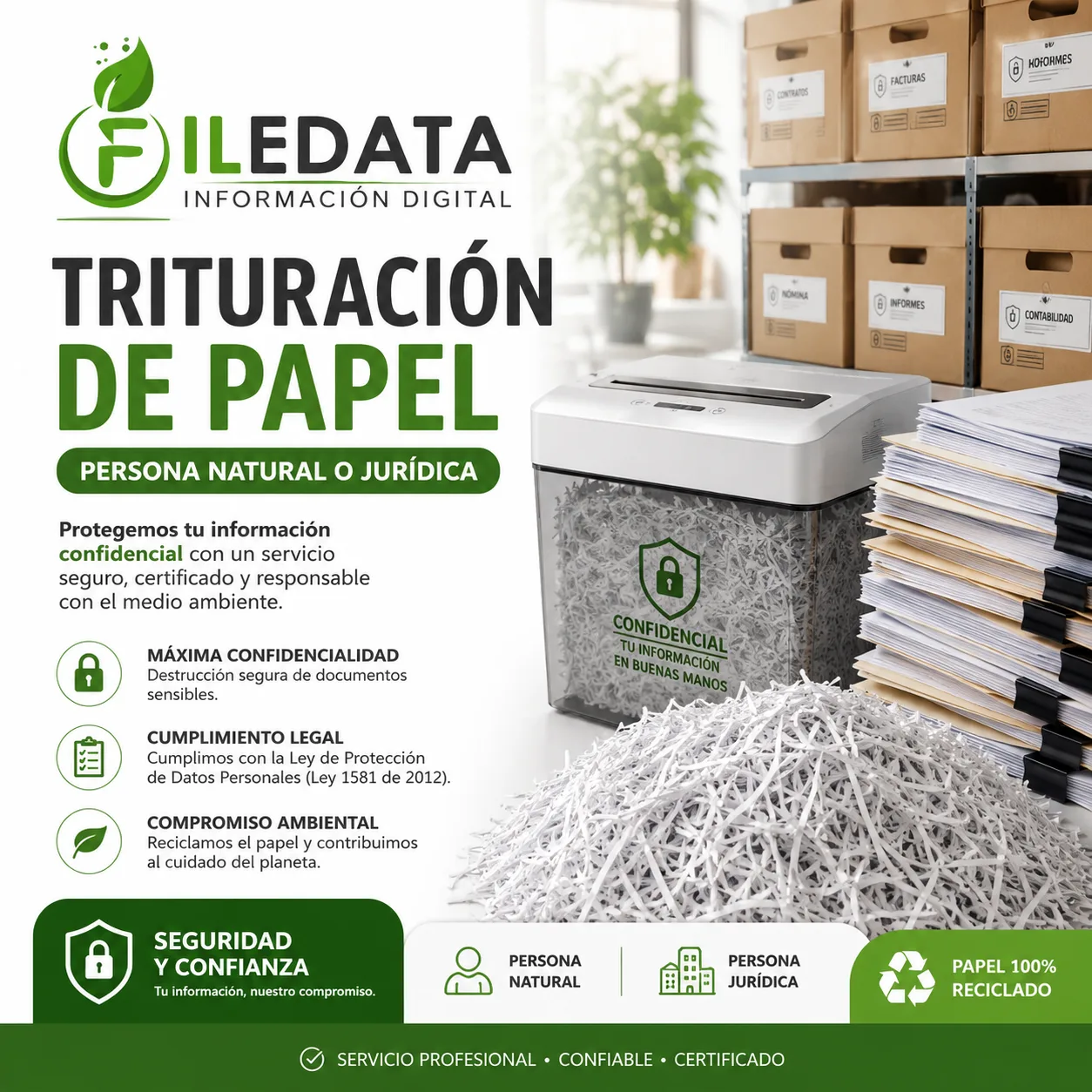 Trituración de papel persona Natural o Jurídica