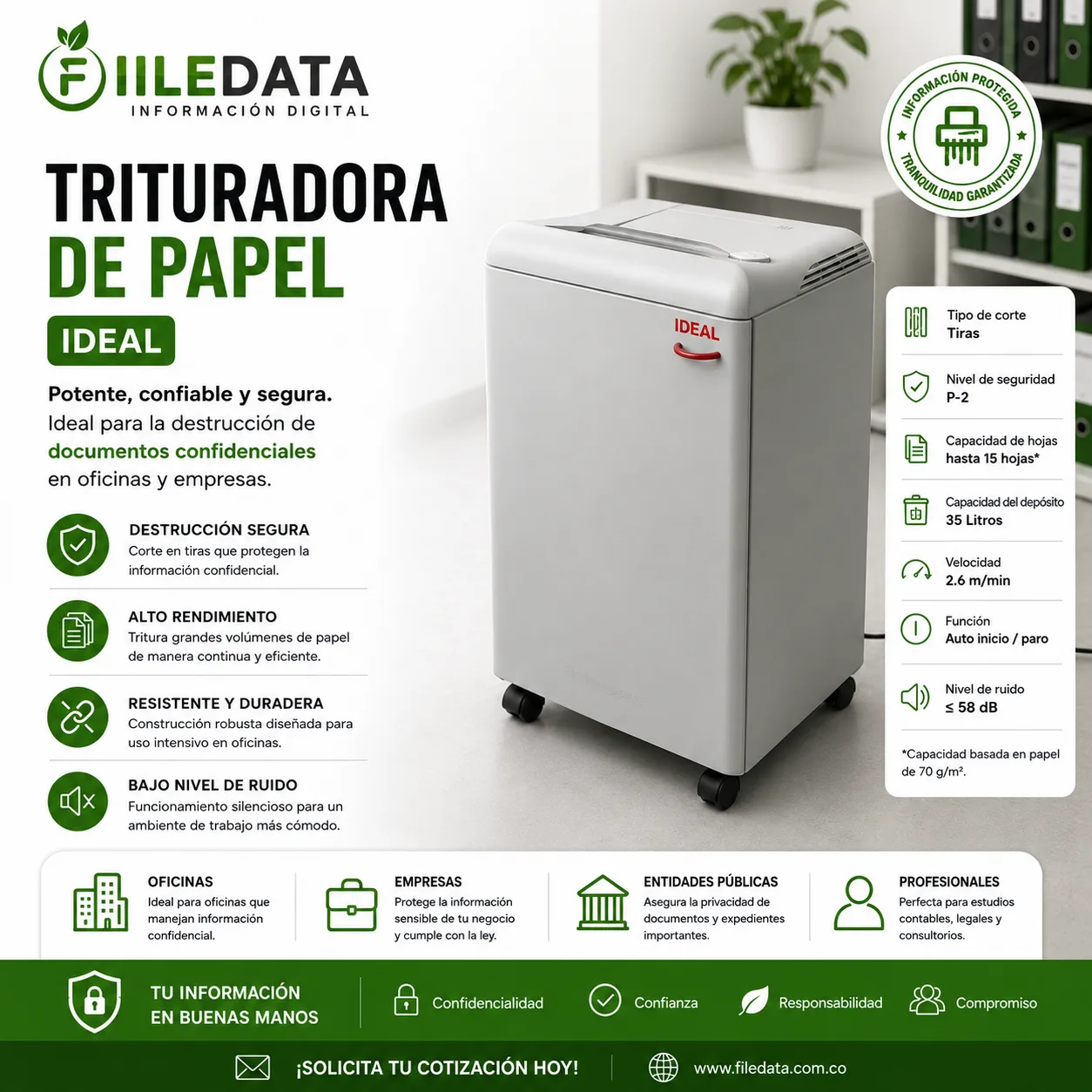 Trituradora De Papel IDEAL 2501