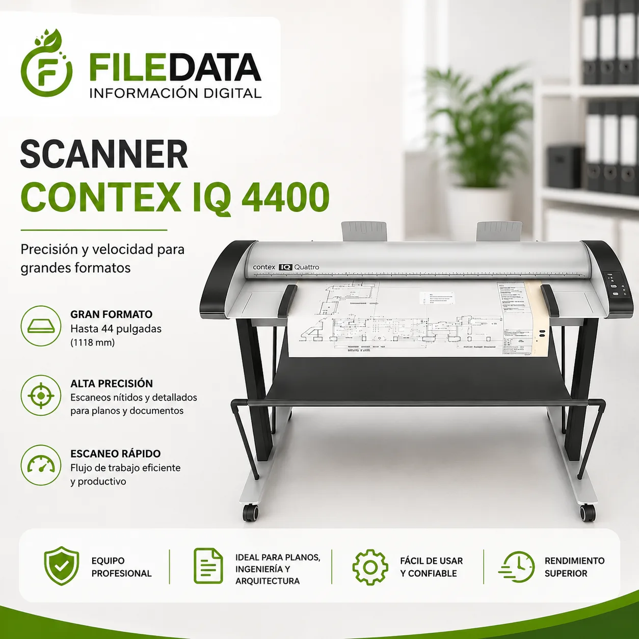Scanner Contex IQ 4400 en renta para digitalización de planos en gran formato y documentos A0.
